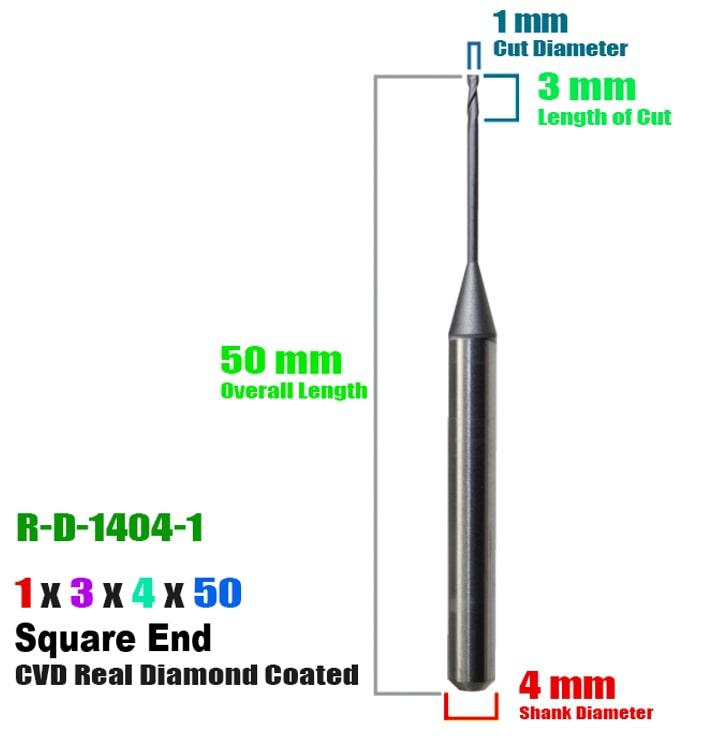 CadCam Milling Burs for Roland: Diamond Coated - 1 MM Square end - Starcona Dental Supply