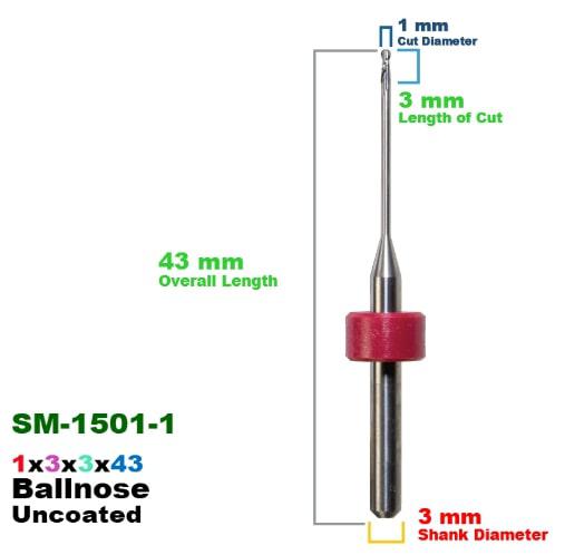CadCam Milling Burs for Sirona MC X5: Carbide Uncoated 1 MM - Starcona Dental Supply