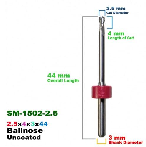 CadCam Milling Burs for Sirona MC X5: Carbide Uncoated 2.5 MM - Starcona Dental Supply