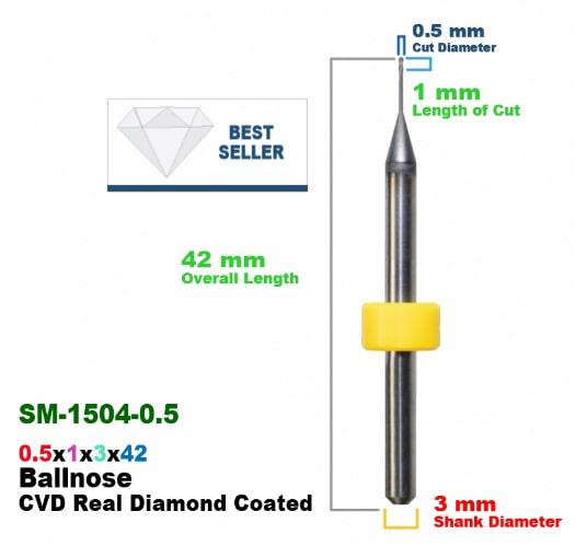 CadCam Milling Burs for Sirona MC X5: Diamond Coated  0.5 MM - Starcona Dental Supply