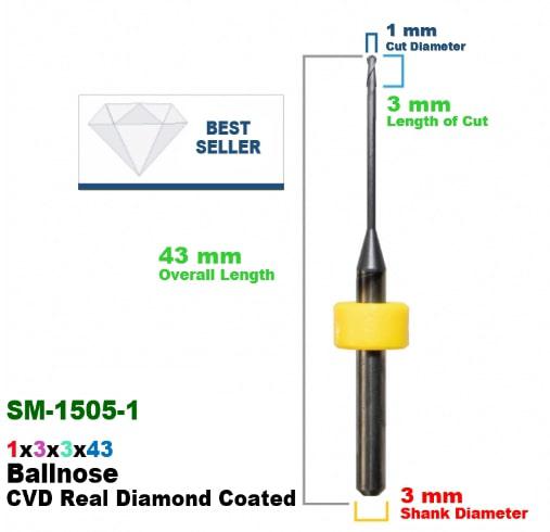 CadCam Milling Burs for Sirona MC X5: Diamond Coated 1 MM - Starcona Dental Supply