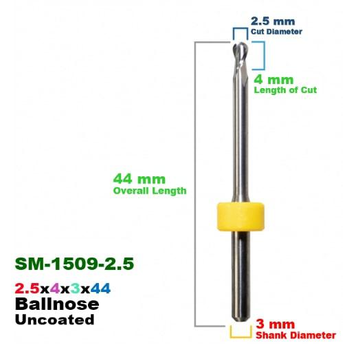 CadCam Milling Burs for Sirona MC X5: Carbide Uncoated  2.5 MM - Yellow - Starcona Dental Supply