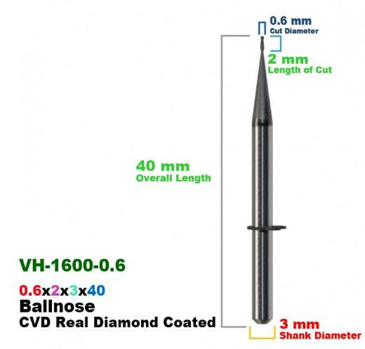CadCam Milling Burs for VHF: Diamond Coated - 0.6 MM - Starcona Dental Supply