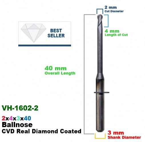 CadCam Milling Burs for VHF: Diamond Coated - 2 MM - Starcona Dental Supply