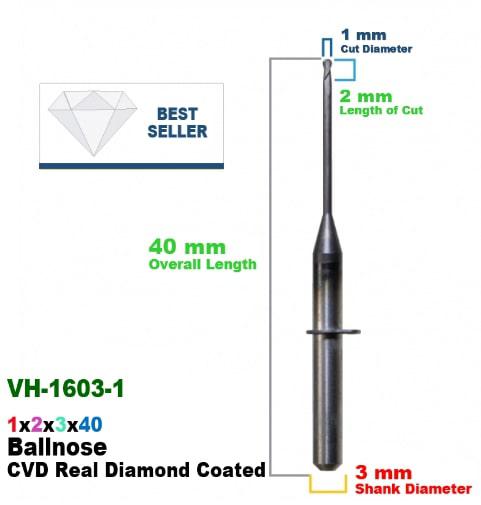 CadCam Milling Burs for VHF: Diamond Coated - 1 MM - Starcona Dental Supply