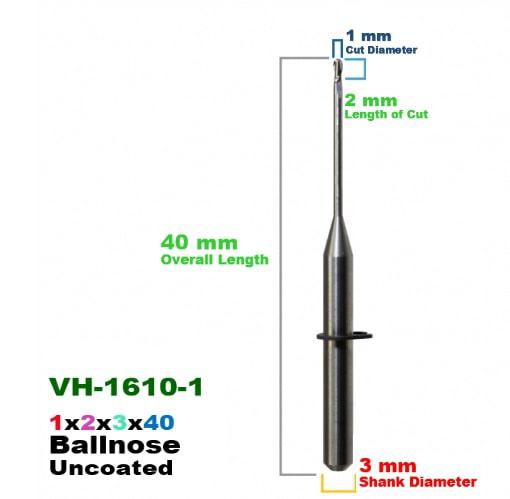 CadCam Milling Burs for VHF: Carbide Uncoated -1 MM Diameter 40 MM Overall length - Starcona Dental Supply