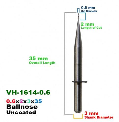 CadCam Milling Burs for VHF: Carbide Uncoated -0.6 MM Diameter 35 MM Overall length 2 MM Length of cut - Starcona Dental Supply