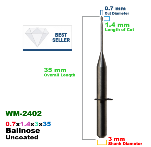 CadCam Milling Burs for Wieland Mini: Carbide Uncoated 0.7 MM - Starcona Dental Supply