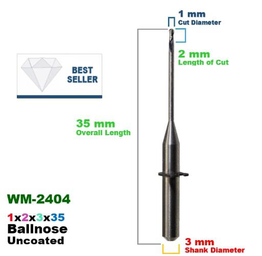 CadCam Milling Burs for Wieland Mini: Carbide Uncoated 1 MM - Starcona Dental Supply