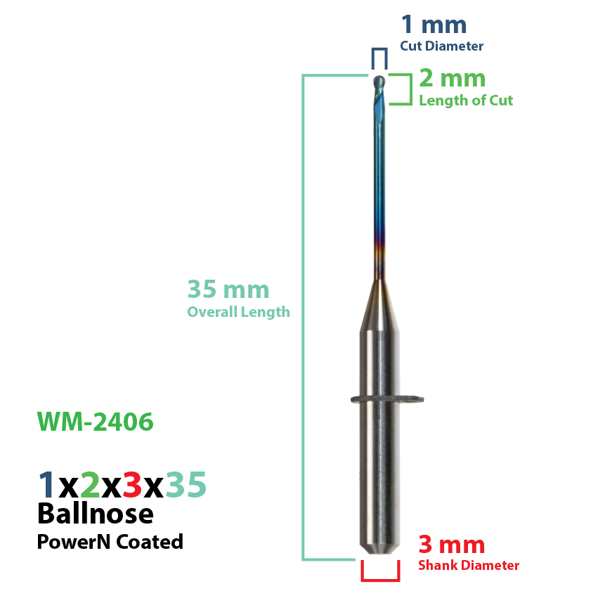 CadCam Milling Burs for Wieland Mini: Power N Coated 1 MM - Starcona Dental Supply