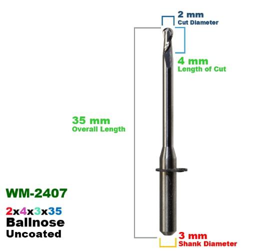 CadCam Milling Burs for Wieland Mini: Carbide Uncoated 2 MM - Starcona Dental Supply