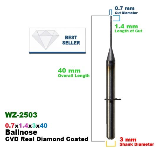 CadCam Milling Burs for Wieland Select Hybrid: CVD Diamond Coated 0.7 MM - Starcona Dental Supply