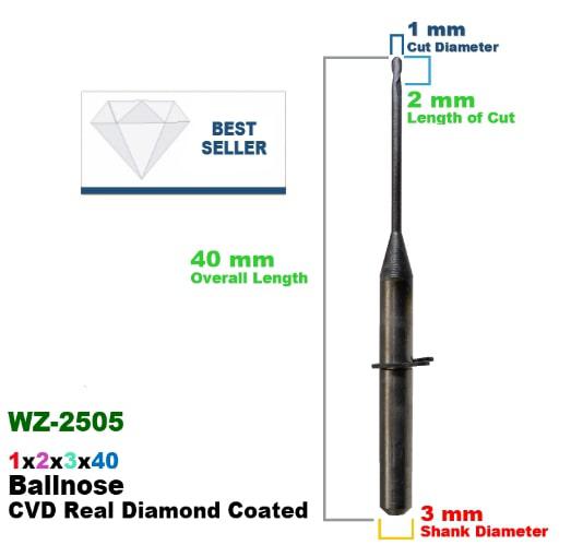 CadCam Milling Burs for Wieland Select Hybrid: CVD Diamond Coated 1 MM - Starcona Dental Supply
