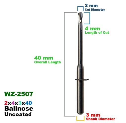 CadCam Milling Burs for Wieland Select Hybrid: Carbide Uncoated 2 MM - Starcona Dental Supply