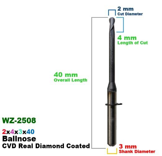 CadCam Milling Burs for Wieland Select Hybrid: CVD Diamond Coated 2 MM - Starcona Dental Supply