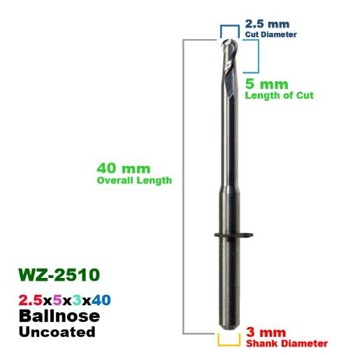 CadCam Milling Burs for Wieland Select Hybrid: Carbide Uncoated 2.5 MM - Starcona Dental Supply