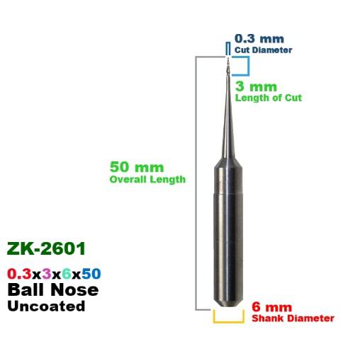 CadCam Milling Burs for Zirkonzahn: Carbide Uncoated 0.3 MM