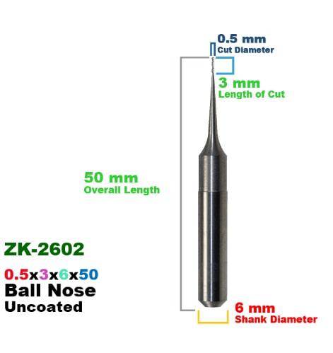 CadCam Milling Burs for Zirkonzahn: Carbide Uncoated 0.5 MM