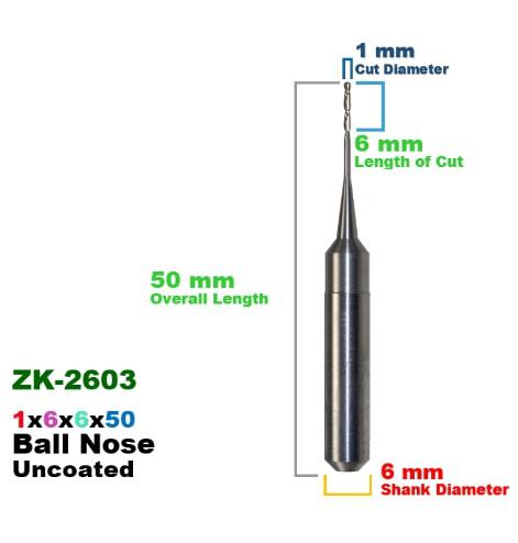 CadCam Milling Burs for Zirkonzahn: Carbide Uncoated 1 MM