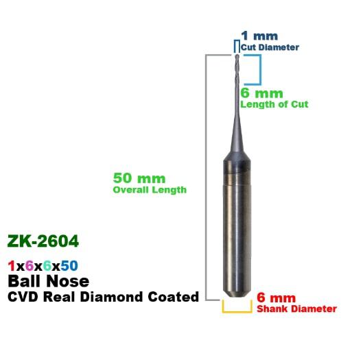 CadCam Milling Burs for Zirkonzahn: CVD Diamond Coated 1 MM