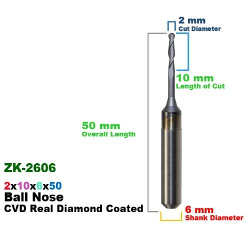 CadCam Milling Burs for Zirkonzahn: CVD Diamond Coated 2 MM