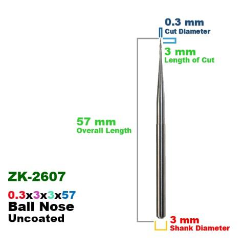 CadCam Milling Burs for Zirkonzahn: Carbide Uncoated 0.3 MM x1.5x3x57