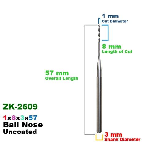 CadCam Milling Burs for Zirkonzahn: Carbide Uncoated 1 MM x8x3x57