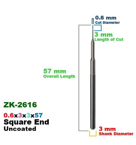 CadCam Milling Burs for Zirkonzahn: Carbide Uncoated 0.6 MM x3x3x57