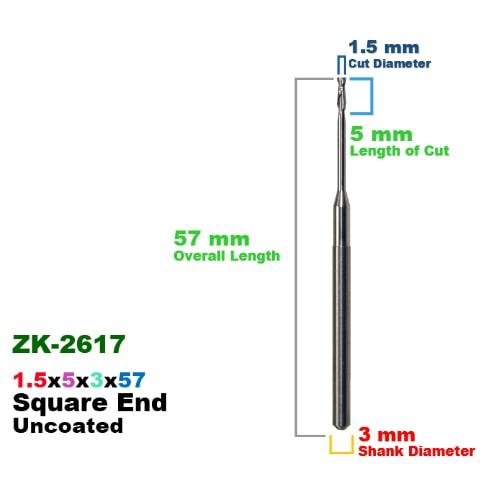 CadCam Milling Burs for Zirkonzahn: Carbide Uncoated 1.5 MM x5x3x57