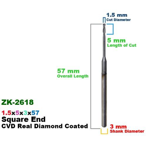 CadCam Milling Burs for Zirkonzahn: CVD Diamond Coated 1.5 MM
